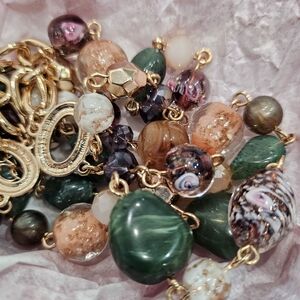 Elegant Multicolor Beaded Necklace And Earring Set, New